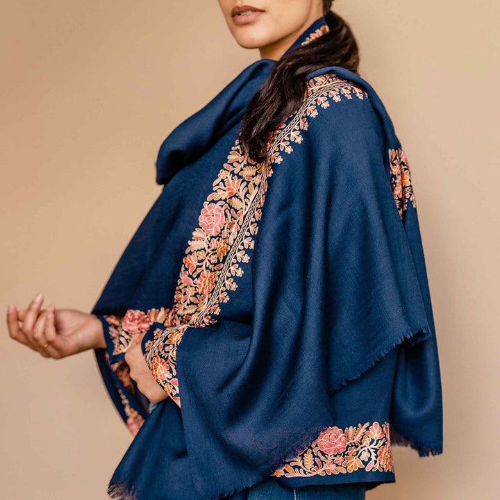 Embrace Tranquil Blue Pure Wool Royal Shawl Wrap - Best Meditation Wrap in USA for Embrace Journey Within