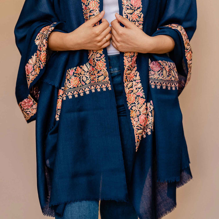 Embrace Tranquil Blue Pure Wool Royal Shawl Wrap - Best Meditation Wrap in USA for Embrace Journey Within
