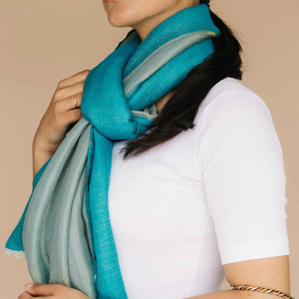 Embrace Serene Turquoise Blue Pure Wool Shawl Wrap - Best Meditation Wrap in USA for Embrace Journey Within