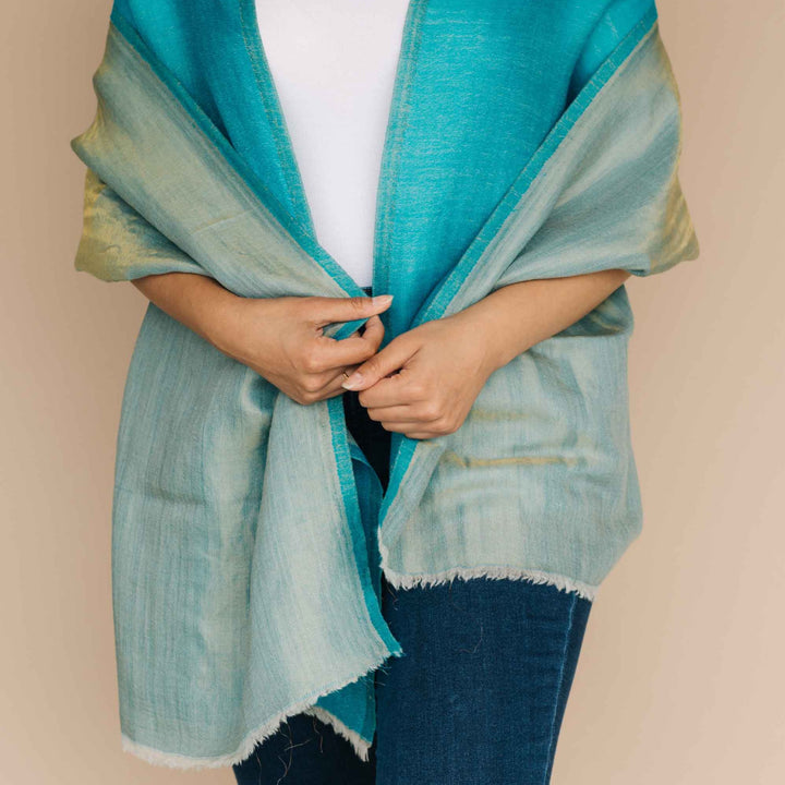 Embrace Serene Turquoise Blue Pure Wool Shawl Wrap - Best Meditation Wrap in USA for Embrace Journey Within