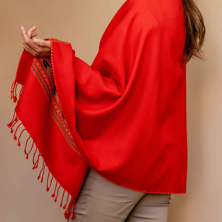 Embrace Courageous Red Pure Wool Shawl Wrap - Best Meditation Wrap in USA for Embrace Journey Within