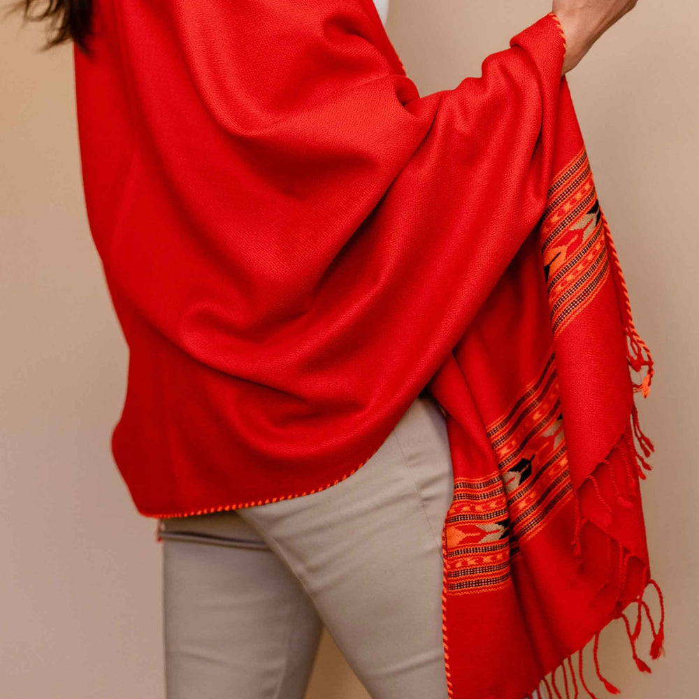 Embrace Courageous Red Pure Wool Shawl Wrap - Best Meditation Wrap in USA for Embrace Journey Within