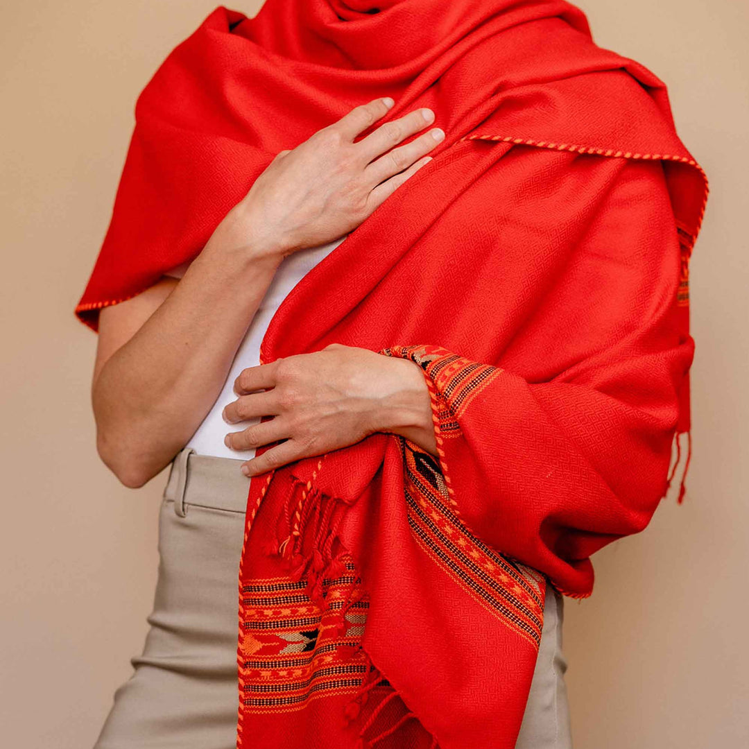 Embrace Courageous Red Pure Wool Shawl Wrap - Best Meditation Wrap in USA for Embrace Journey Within