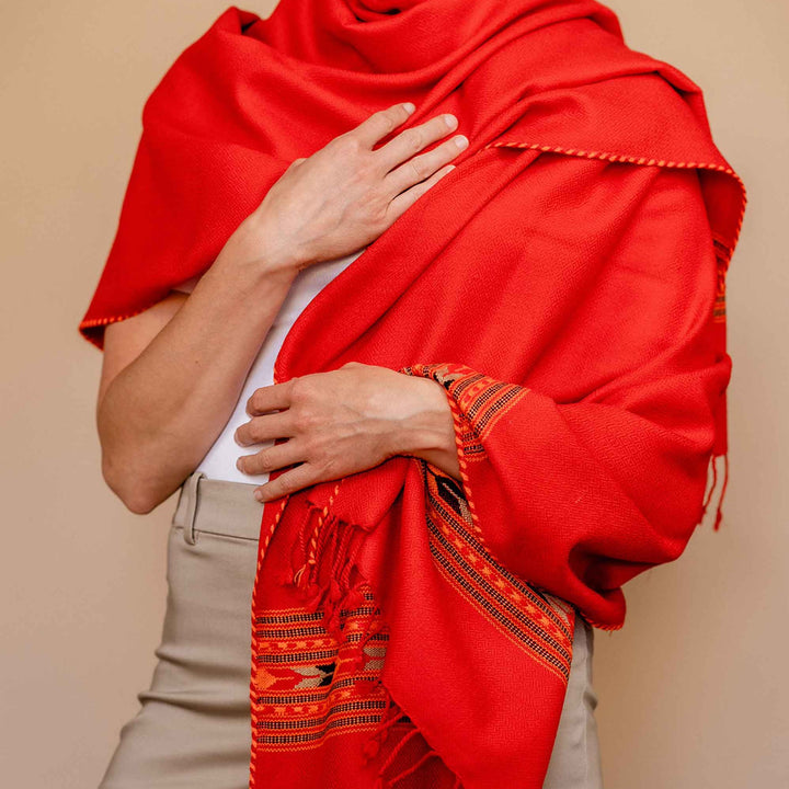 Embrace Courageous Red Pure Wool Shawl Wrap - Best Meditation Wrap in USA for Embrace Journey Within