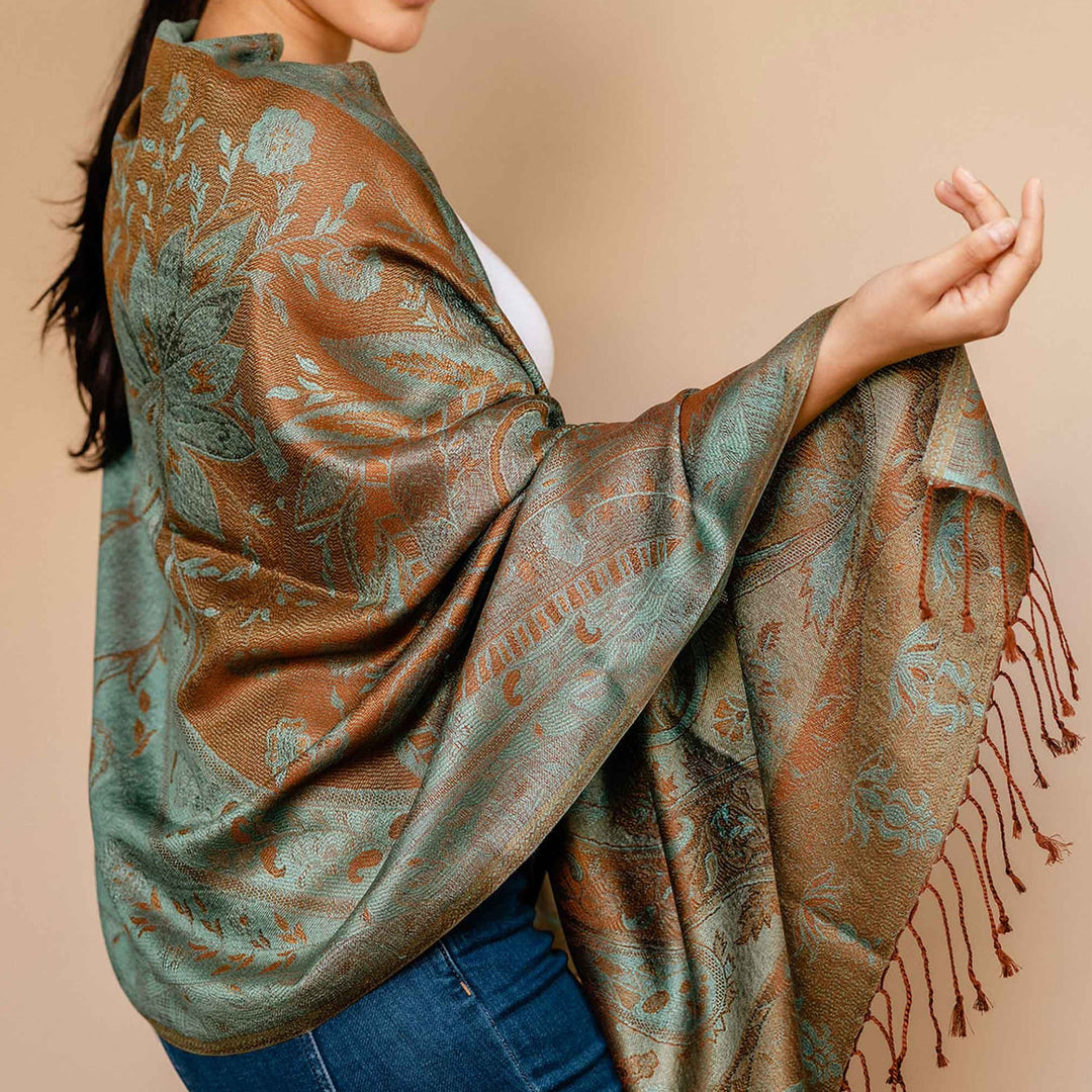 Embrace Grounded Blue & Brown Silk Shawl Wrap - Best Meditation Wrap in USA for Embrace Journey Within