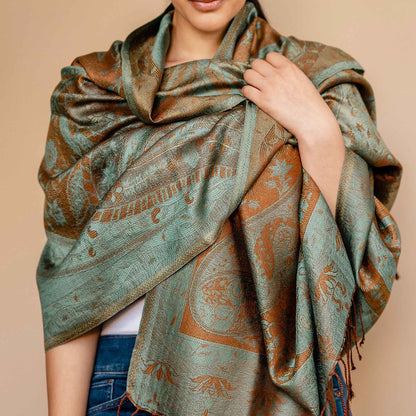Embrace Grounded Blue & Brown Silk Shawl Wrap - Best Meditation Wrap in USA for Embrace Journey Within