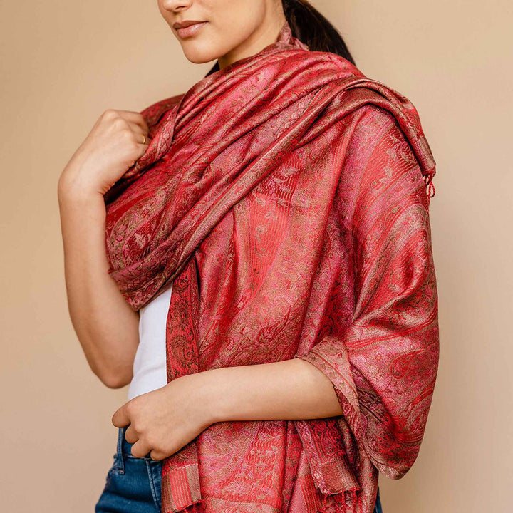 Embrace Grounded Red Pure Silk Shawl Wrap - Best Meditation Wrap in USA for Embrace Journey Within