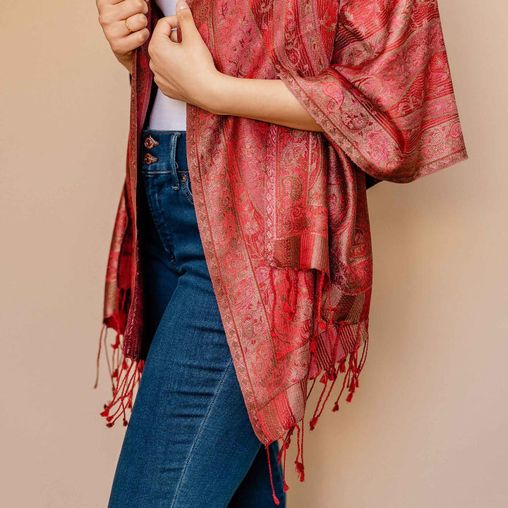 Embrace Grounded Red Pure Silk Shawl Wrap - Best Meditation Wrap in USA for Embrace Journey Within