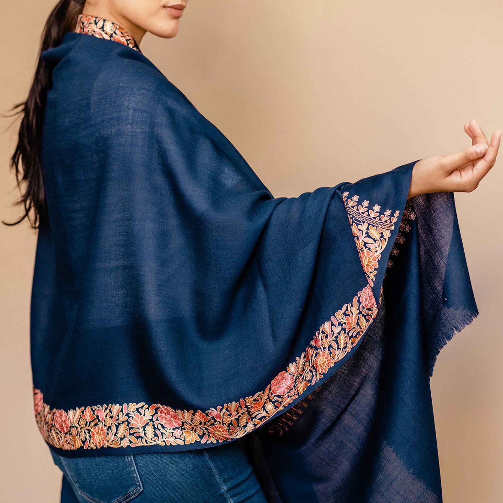 Embrace Tranquil Blue Pure Wool Royal Shawl Wrap - Best Meditation Wrap in USA for Embrace Journey Within