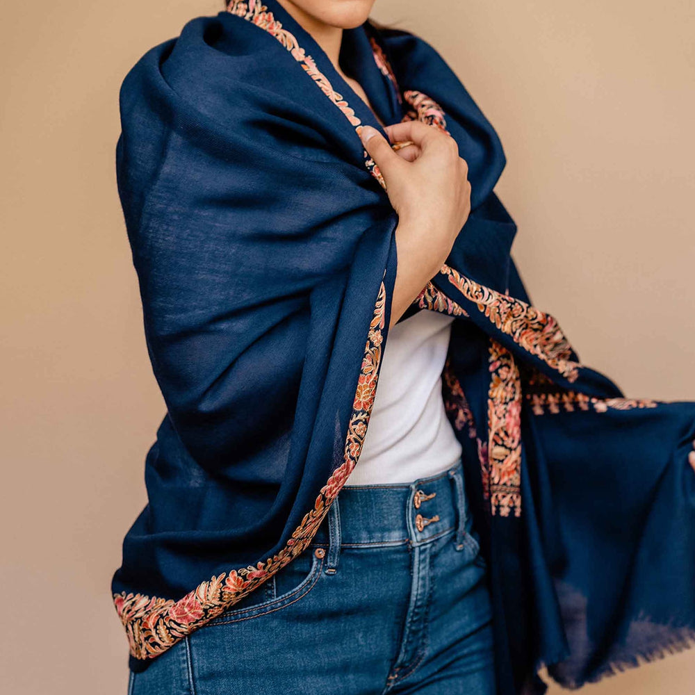 Embrace Tranquil Blue Pure Wool Royal Shawl Wrap - Best Meditation Wrap in USA for Embrace Journey Within