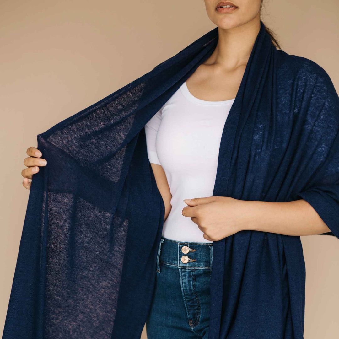 Embrace Soothing Blue Knitted Lambswool Shawl Wrap - Best Meditation Wrap in USA for Embrace Journey Within