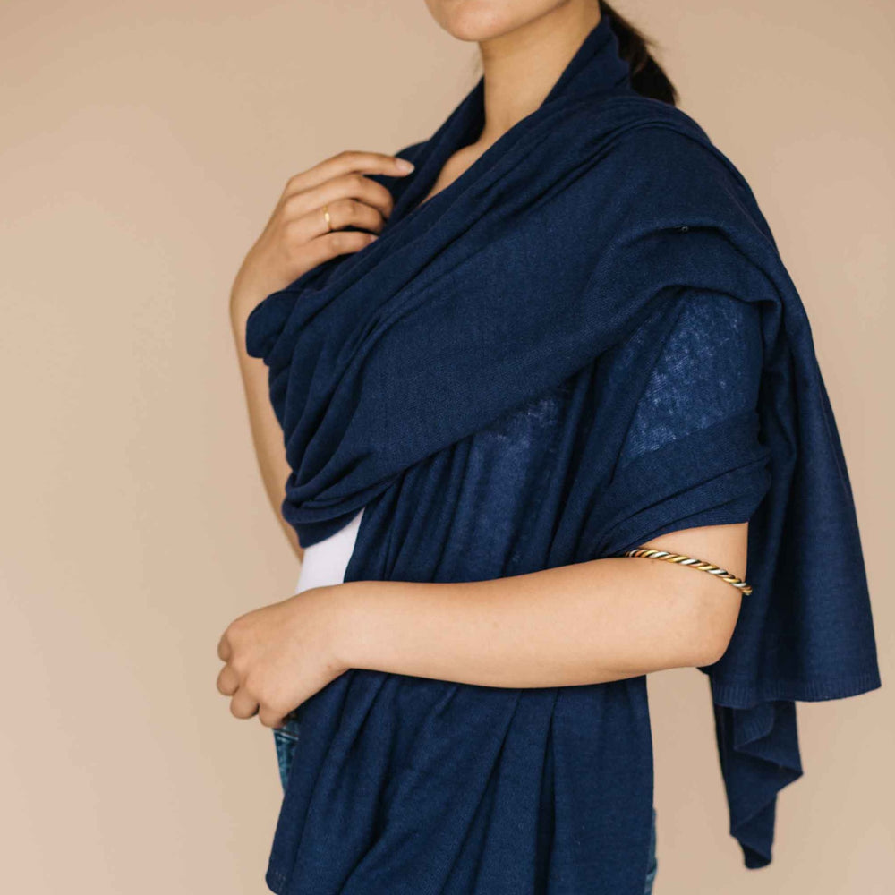Embrace Soothing Blue Knitted Lambswool Shawl Wrap - Best Meditation Wrap in USA for Embrace Journey Within