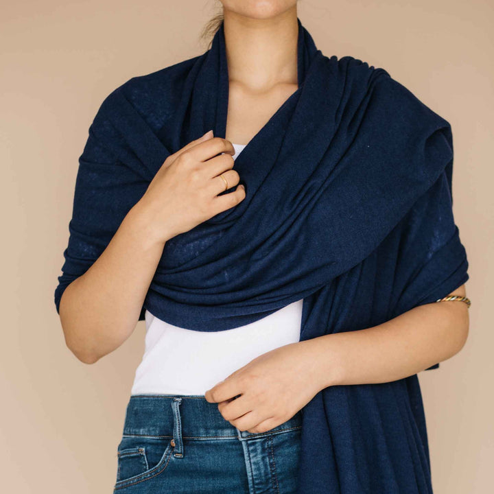 Embrace Soothing Blue Knitted Lambswool Shawl Wrap - Best Meditation Wrap in USA for Embrace Journey Within