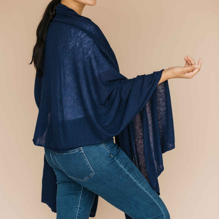 Embrace Soothing Blue Knitted Lambswool Shawl Wrap - Best Meditation Wrap in USA for Embrace Journey Within