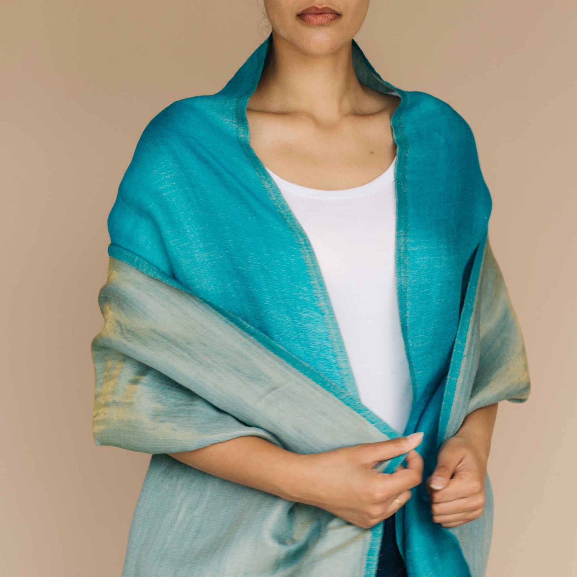 Embrace Serene Turquoise Blue Pure Wool Shawl Wrap - Best Meditation Wrap in USA for Embrace Journey Within