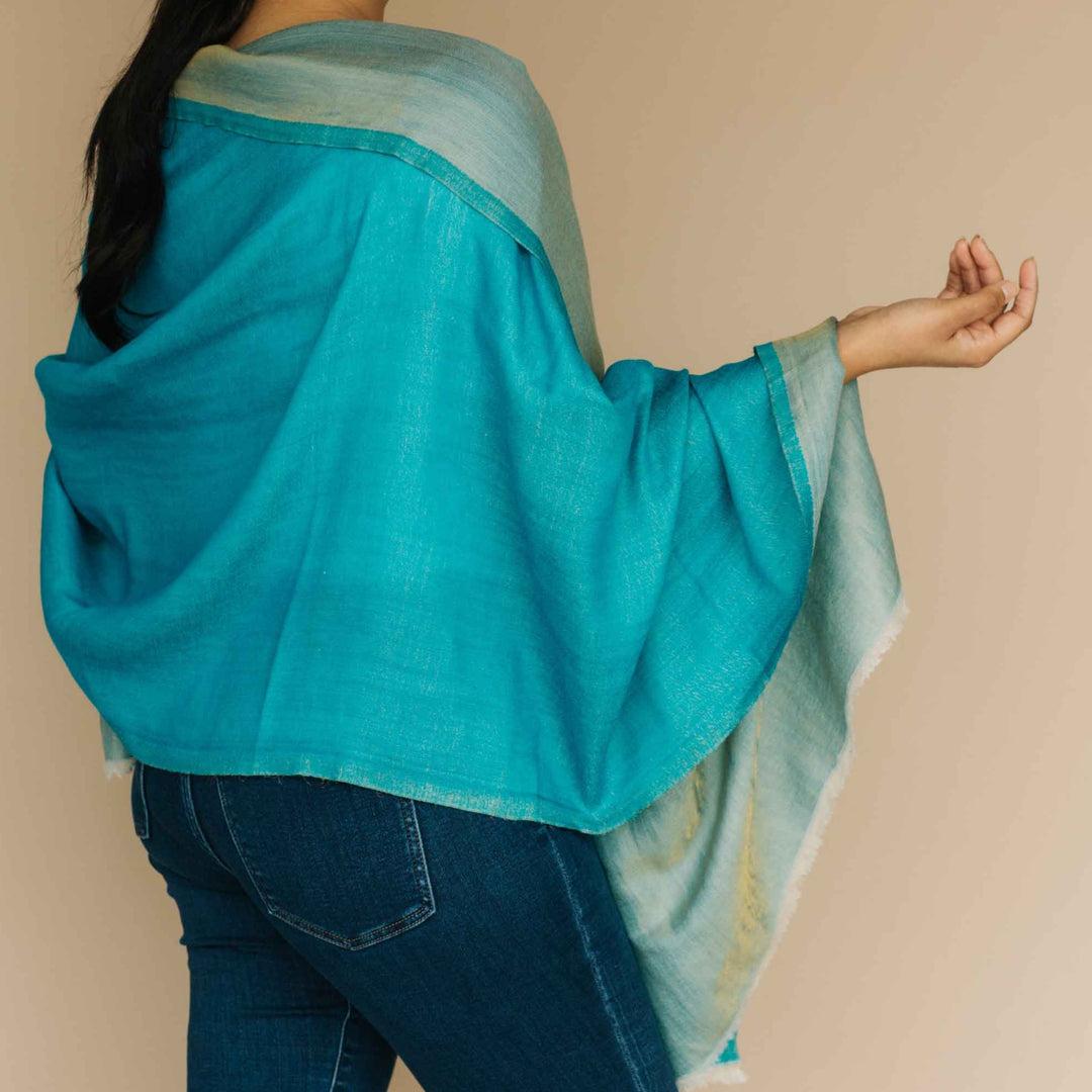 Embrace Serene Turquoise Blue Pure Wool Shawl Wrap - Best Meditation Wrap in USA for Embrace Journey Within