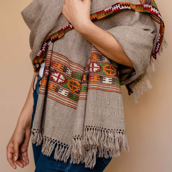 Embrace Contented Gray Pure Wool Shawl Wrap - Best Meditation Wrap in USA for Embrace Journey Within