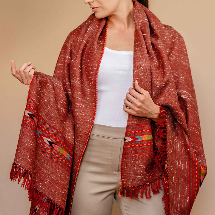 Embrace Beatific Rust Pure Wool Shawl Wrap - Best Meditation Wraps in USA for Embrace Journey Within