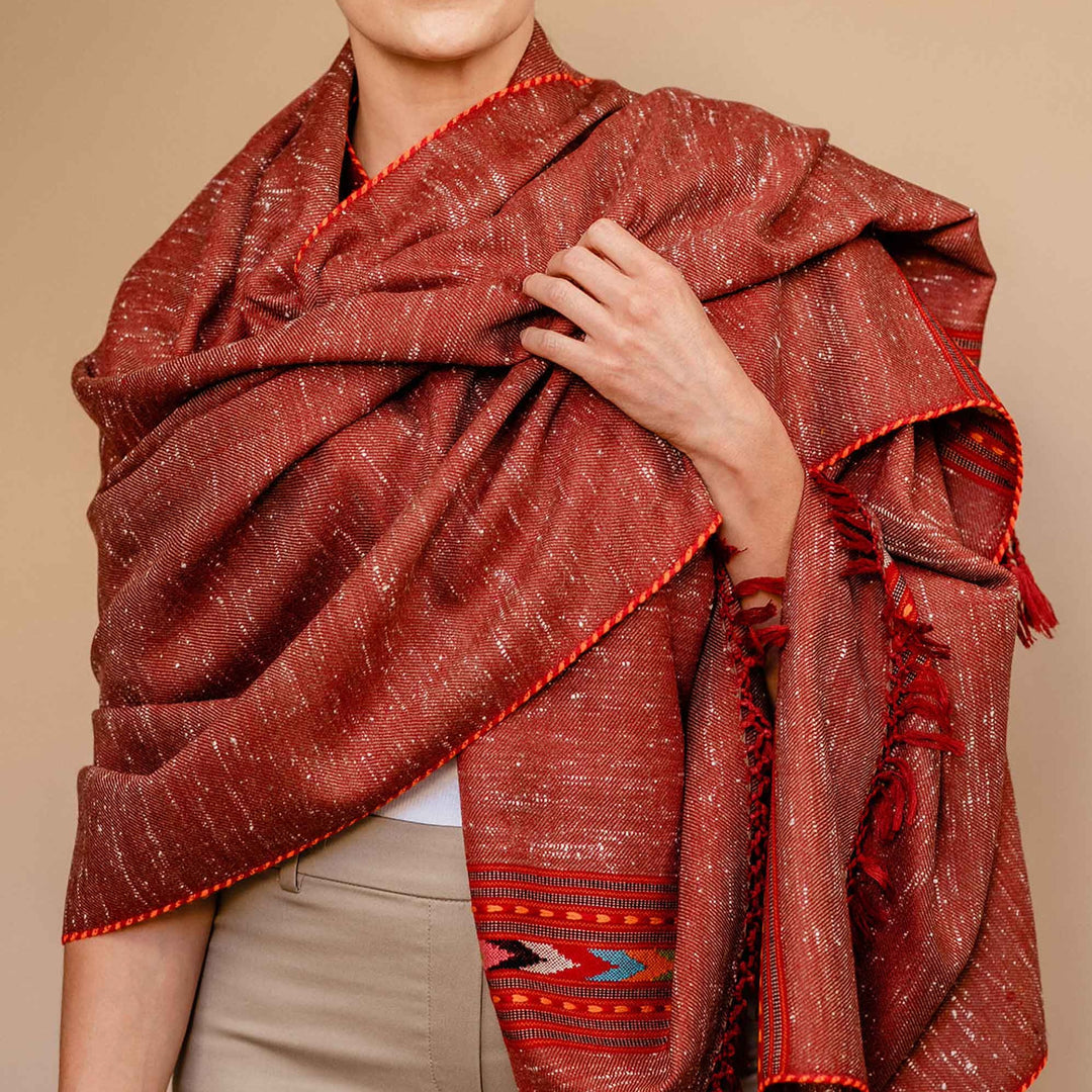 Embrace Beatific Rust Pure Wool Shawl Wrap - Best Meditation Wraps in USA for Embrace Journey Within